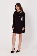 Sukienki - Czarna  Długa Sukienka z Wycięciem w Talii - miniaturka - grafika 1