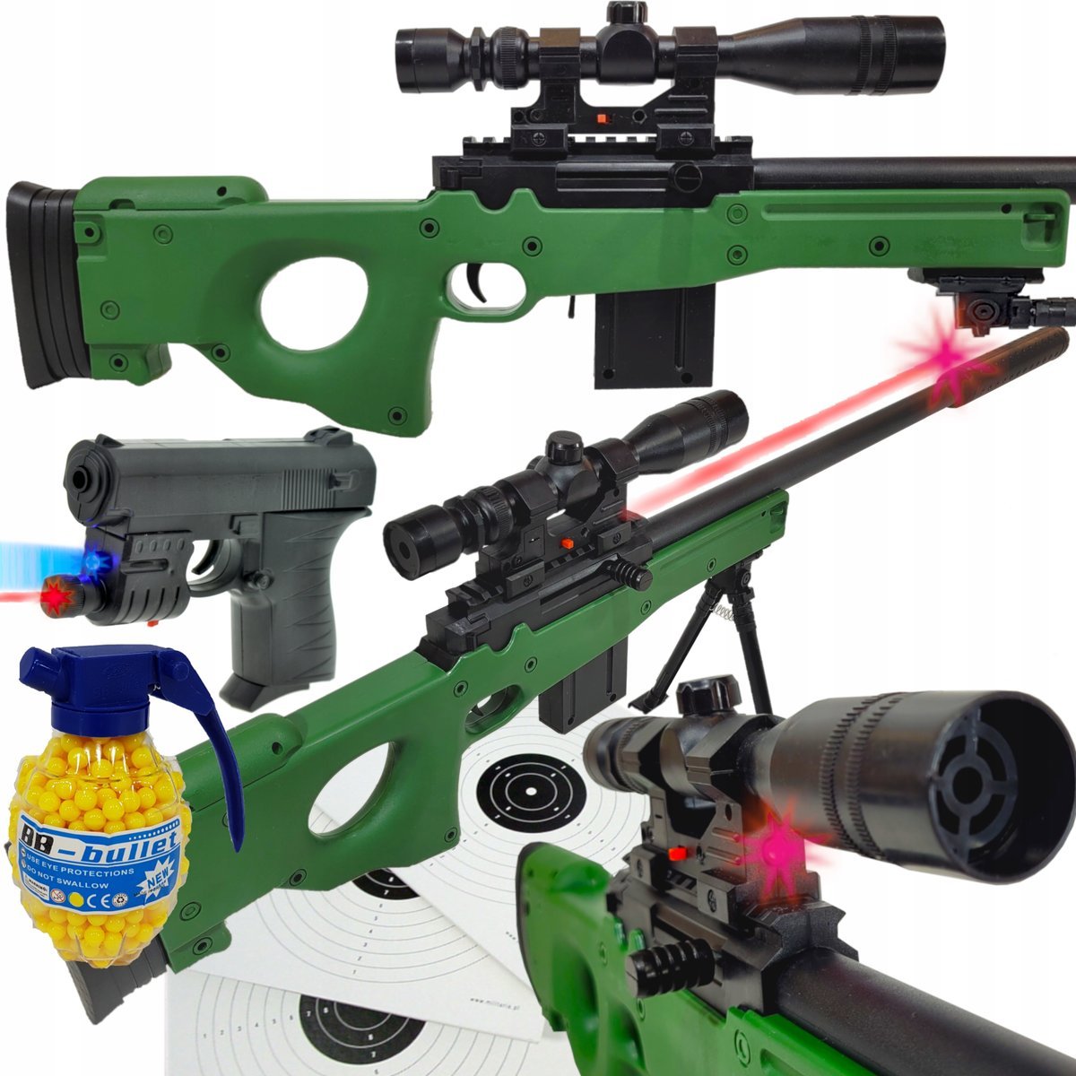 Karabin Snajperka na Kulki Laser +pistolet +granat