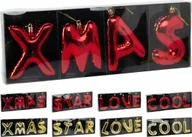 Bombki - Bombki świąteczne metalowe litery 4 szt. XMAS STAR LOVE COOL złote i czerwone - miniaturka - grafika 1