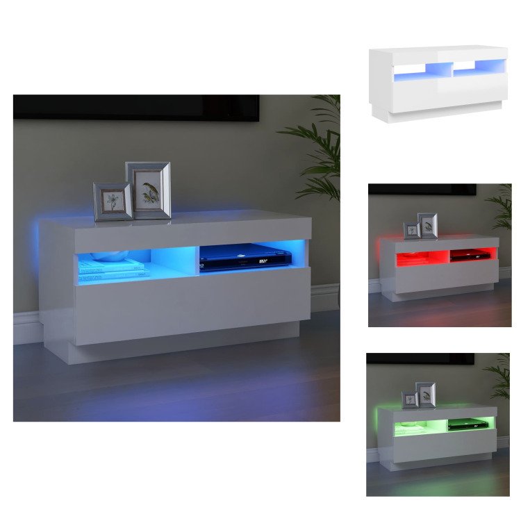 vidaXL Szafka pod TV z oświetleniem LED biały wysoki połysk 80x35x40 cm - Meble TV