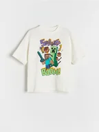 Koszulki dla chłopców - Reserved - Bawełniany t-shirt Minecraft - złamana biel - miniaturka - grafika 1