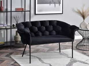 Komfortowa Sofka Tapicerowana Miękkim Welurem Pilo Czarny-Czarny - Sofy i kanapy - miniaturka - grafika 1