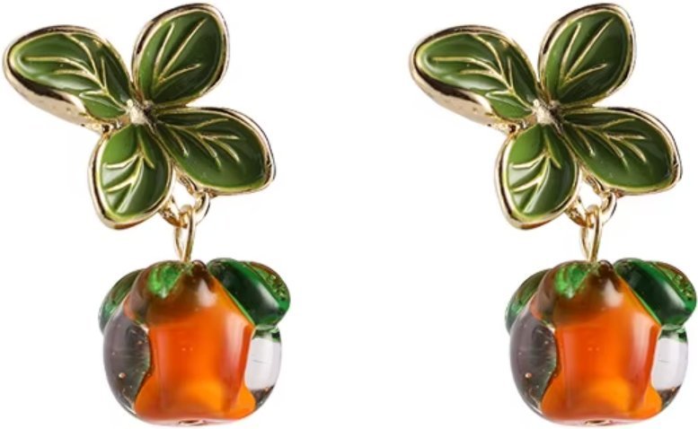 Kolczyki Pomarańcze z Listkami Baśniowe Stylowe Modne Eleganckie Sztyft