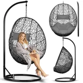 Fotele ogrodowe wiszące - Sofotel, fotel wiszący bujany ogrodowy Brava kosz huśtawka kokon czarny - miniaturka - grafika 1