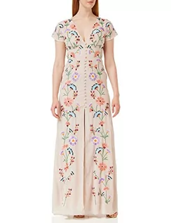 Sukienki - Maya Deluxe Damska sukienka maxi z haftowanymi guzikami z przodu dzielona na herbatę na wesele dla gości druhny na wieczór studniówkę, multi, 40 - grafika 1