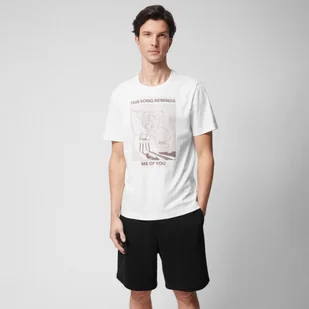 Męski t-shirt z nadrukiem Outhorn OTHWSS24TTSHM1500 - biały - Koszulki męskie - miniaturka - grafika 1