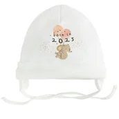 Czapki dla dzieci - Cool Club, Czapka niemowlęca, wiązana, ecru - miniaturka - grafika 1