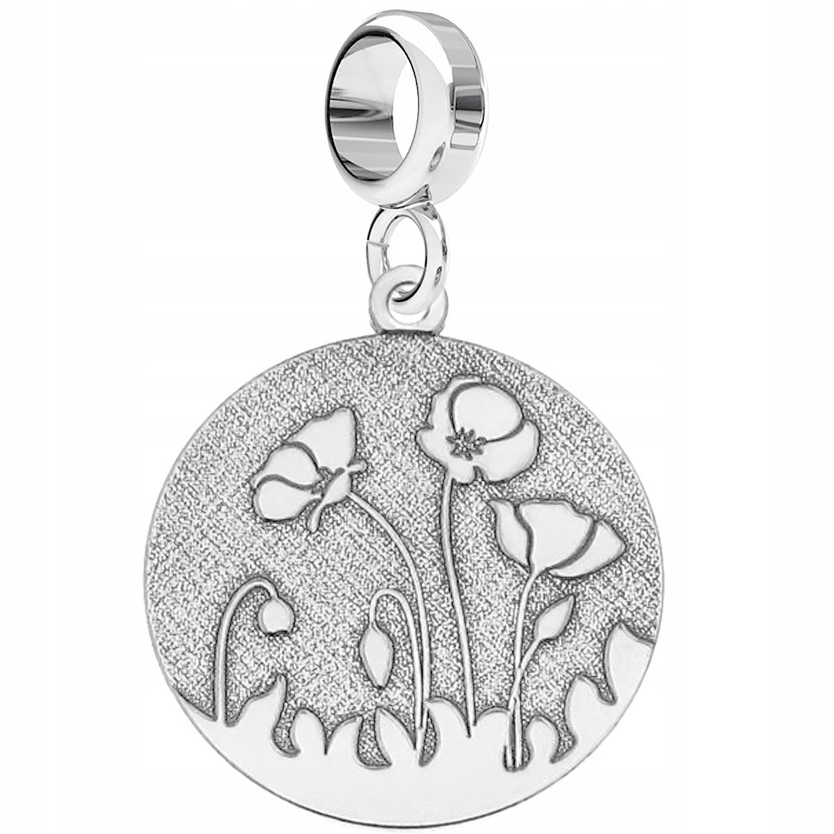 Charms Srebrny Blaszka z Makami Łąka Kwiaty Kwiatki Maki Róża SREBRO 925