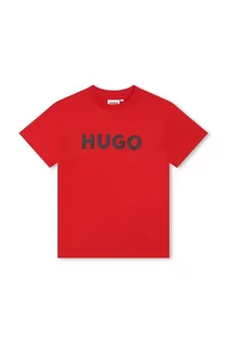 Koszulki dla chłopców - HUGO t-shirt bawełniany dziecięcy kolor czerwony z nadrukiem - Hugo - grafika 1