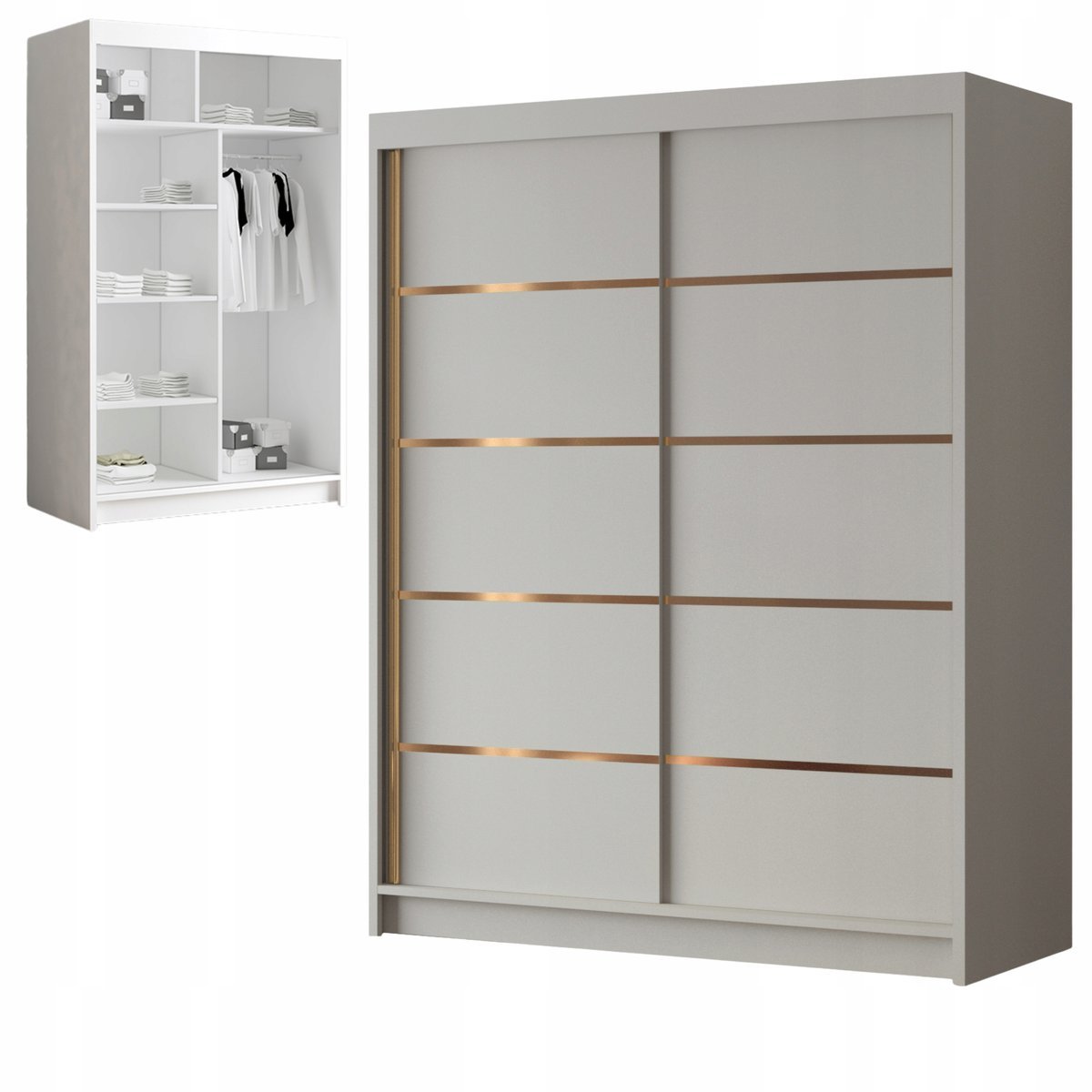 SZAFA przesuwna z półkami drążkiem 150 cm ZIA IV duża pojemna GARDEROBA