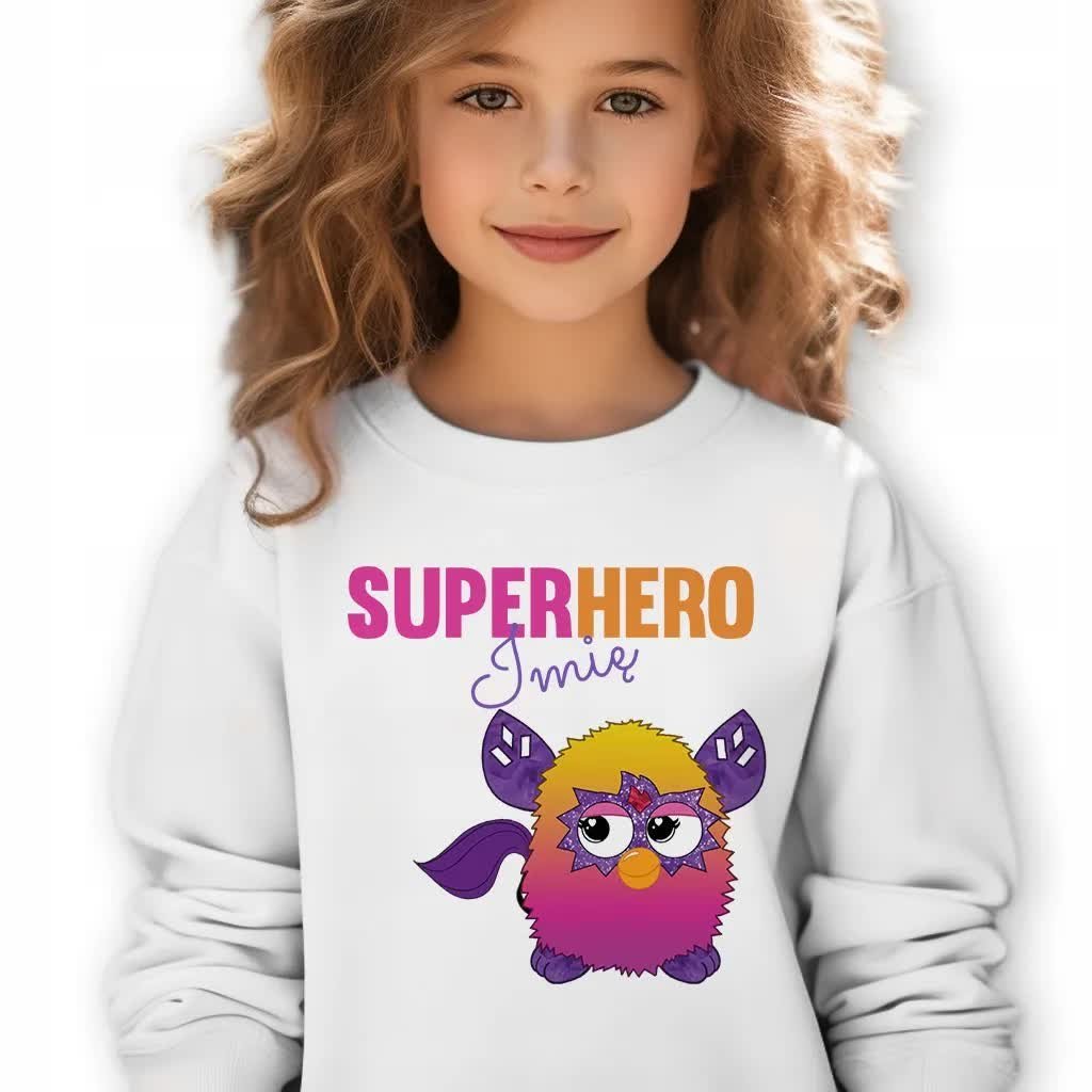 Bluza Dziecięca Biała Furby Superhero *Twoje Imię* Rozmiar 152 Cm (12-13)