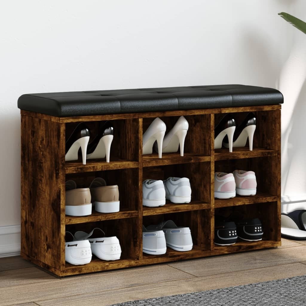 The Living Store Ławka na buty dąb wędzony 82x32x50 cm materiał drewnopochodny