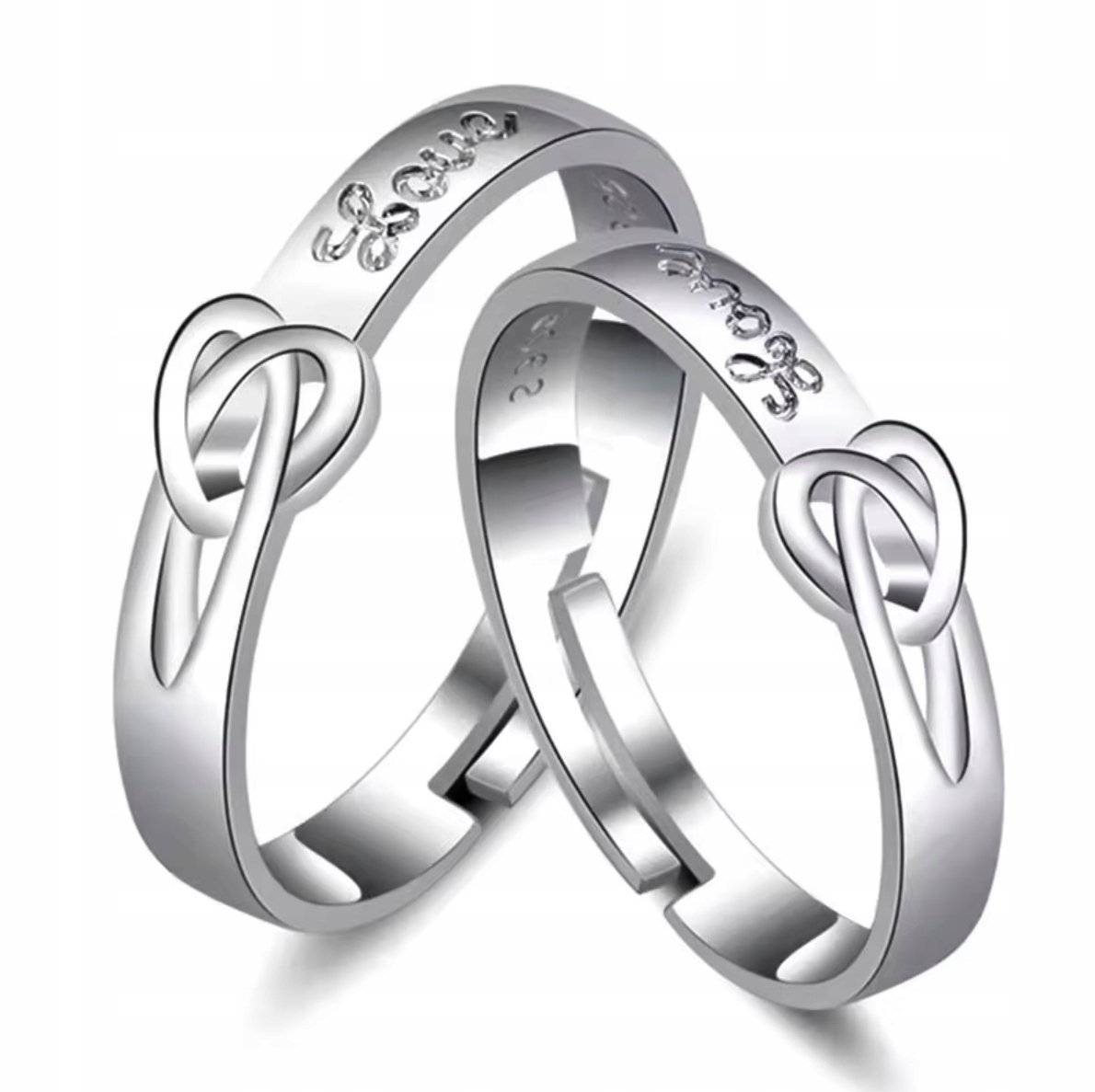 Srebrne Obrączki z Sercem Love Rozmiar Regulowany Komplet dla Par
