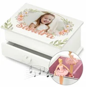 Pamiątka Pierwszej Komunii Świętej - Szkatułka na biżuterię z pozytywką i szufladką ze zdjęciem dla dziew - miniaturka - grafika 1