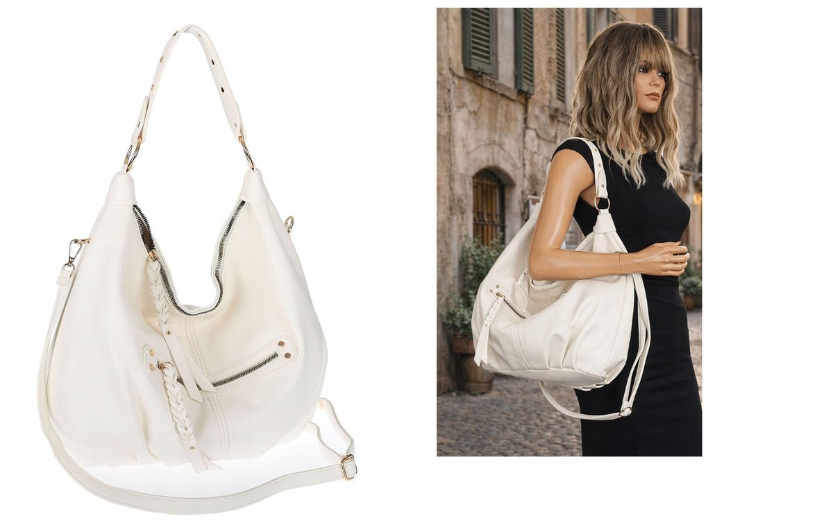 Torebka Damska Listonoszka Worek Shopper Torba na Ramię CC3501 biała