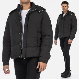 Czarna kurtka męska puchowa przejściowa zimowa oversize lekka kaptur QQ161B83-BLACK Czarny XXL - Kurtki męskie - miniaturka - grafika 1