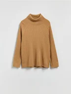 Swetry damskie - Reserved - Golf w prążek - brązowy - miniaturka - grafika 1