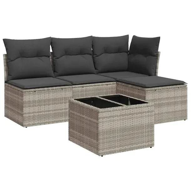 Zestaw mebli ogrodowych modułowych jasnoszary rattan PE, wymiary 62x62x69