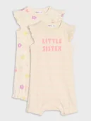 Kombinezony dla dzieci - Sinsay - Bawełniane kombinezony z falbankami 2 pack - kremowy - miniaturka - grafika 1