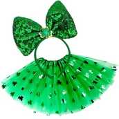 Dodatki do strojów karnawałowych - Zestaw koniczynka Zielona spódniczka tutu opaska kokarda cekiny - miniaturka - grafika 1