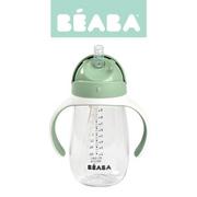 Butelki dla niemowląt - Beaba, Butelka kubek niekapek, tritanowa ze słomką, 300 ml, Sage green - miniaturka - grafika 1