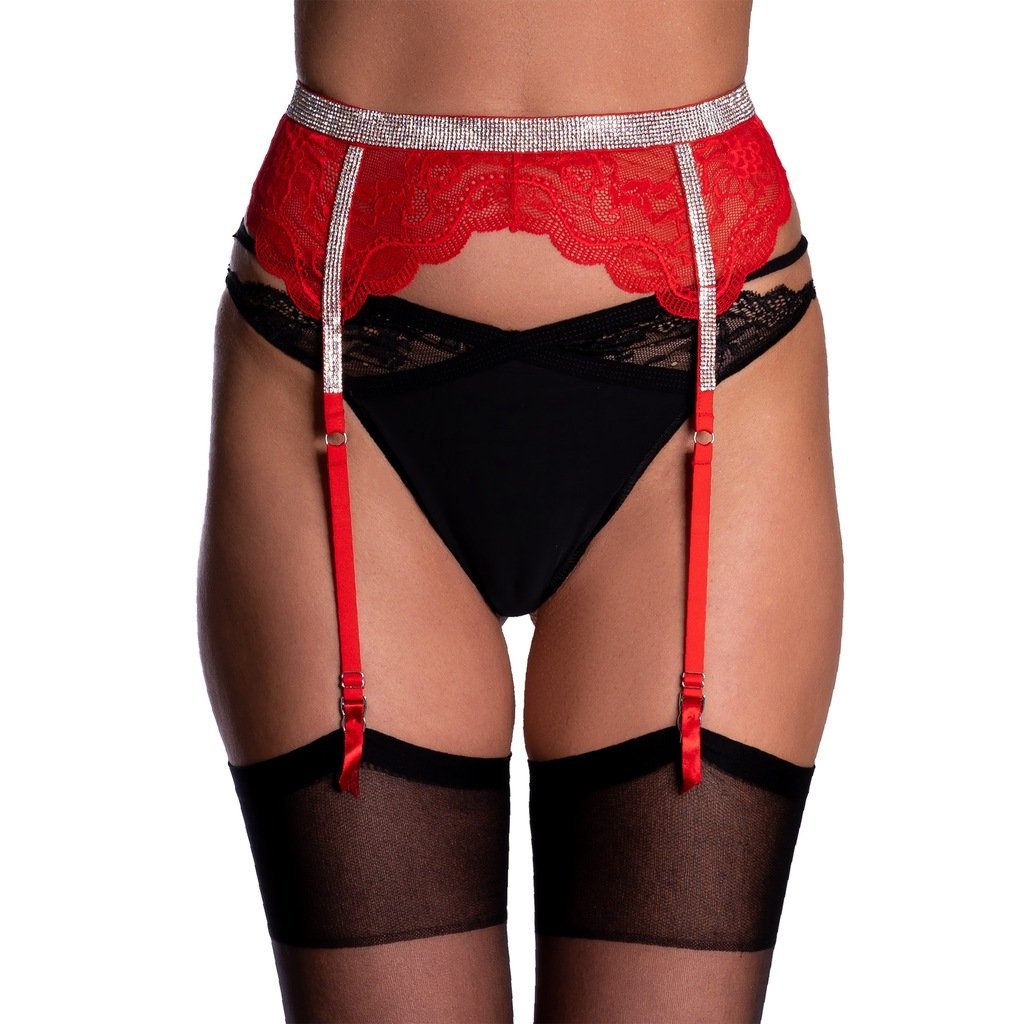 EKSKLUZYWNY koronkowy PAS DO POŃCZOCH z cyrkoniamI