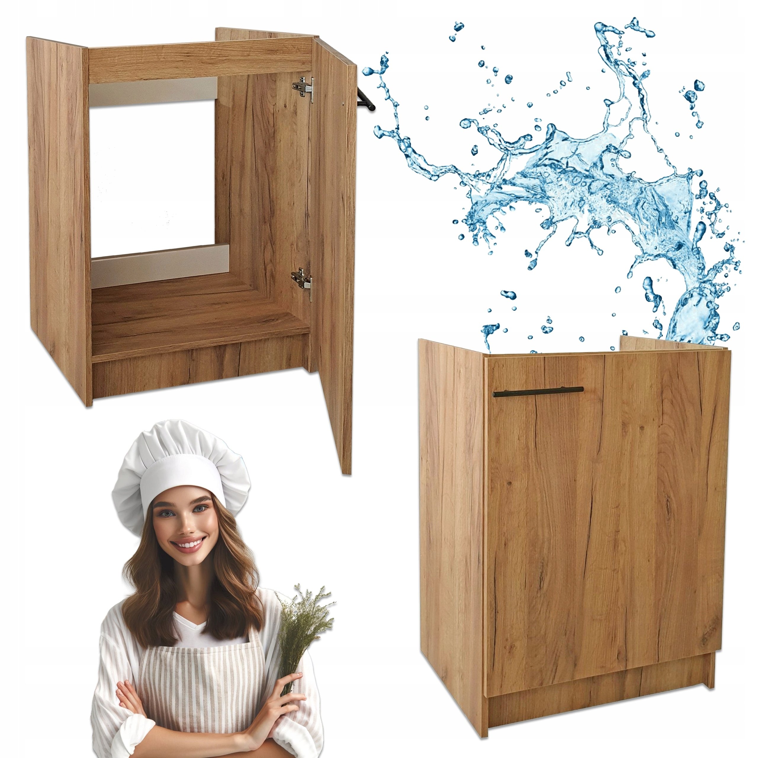 Nowoczesna Szafka Kuchenna Stojąca Dąb Złoty 60 x 50 x 83 pod Zlewozmywak