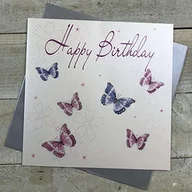 Kartki okolicznościowe i zaproszenia - WHITE COTTON CARDS białe bawełniane kartki 1-sztuka Happy Birthday bardzo duża ręcznie robiona kartka urodzinowa, mieszane motyle XLWB50 - miniaturka - grafika 1