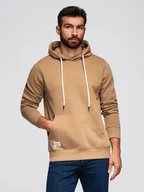 Bluzy męskie - Męska bluza dresowa BASIC kangurka z kapturem - brązowa V2 B1674 XL - miniaturka - grafika 1
