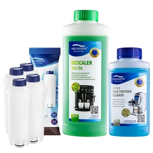 Zestaw Delonghi - AL-S002 4szt, Odkamieniacz Aqualogis Verde 500ml, Płyn Czyszczący System Mleczny Latteo 250ml - Akcesoria i części do ekspresów do kawy - miniaturka - grafika 1