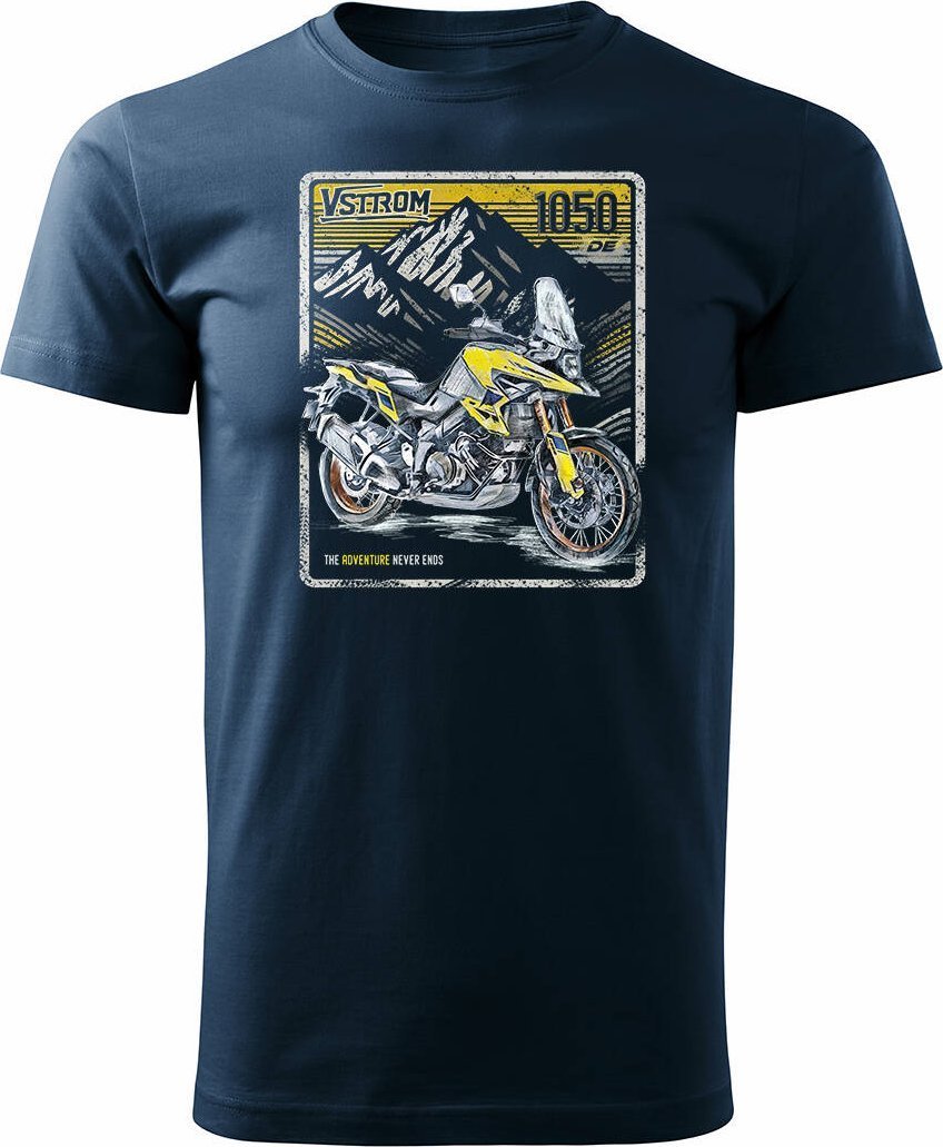 Topslang Koszulka z motocyklem na motor Suzuki V-strom Vstrom 1050 DE męska granatowa REGULAR M