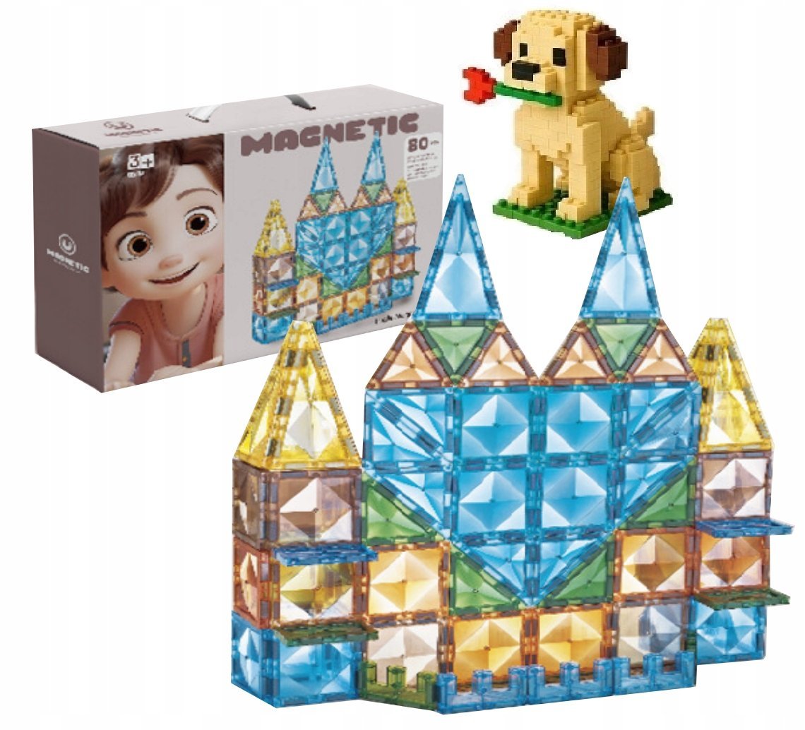 KLOCKI MAGNETYCZNE 80el EDUKACYJNE KONSTRUKCYJNE UKŁADANKA 0908-90