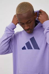 Bluzy męskie - Adidas Performance Performance bluza męska kolor fioletowy z kapturem z nadrukiem - grafika 1