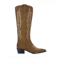 Kozaki damskie - Damskie kowbojki zamszowe z haftem wysokie - miniaturka - grafika 1