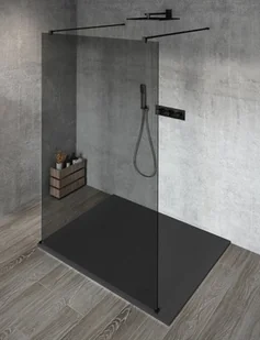 GELCO Kabina prysznicowa przyścienna VARIO BLACK WALK IN 80x200 czarny mat szkło dymione z powłoką Coated Glass GX1380GX2214 - Kabiny prysznicowe - miniaturka - grafika 1
