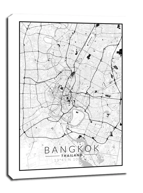 Bangkok mapa czarno biała - obraz na płótnie Wymiar do wyboru: 90x120 cm