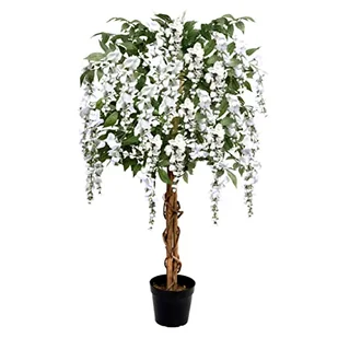 GreenBrokers Sztuczne drzewo glicynii premium, 130 cm, roślina doniczkowa, białe 130 cm - Sztuczne drzewka - miniaturka - grafika 1