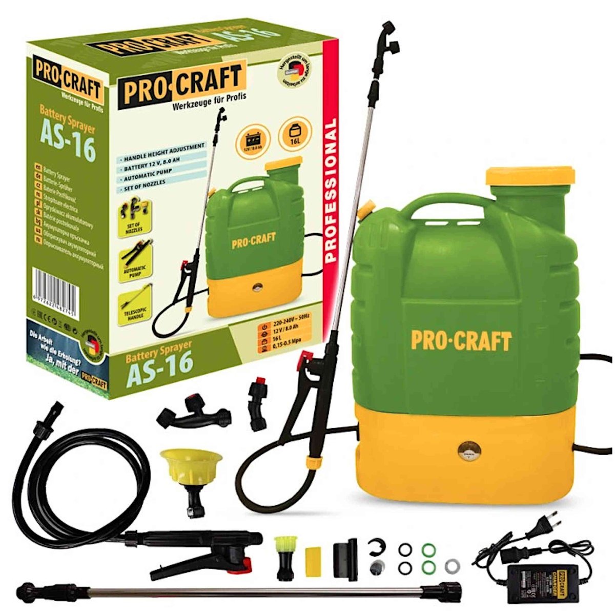 PROCRAFT AS-16 Opryskiwacz Akumulatorowy Plecakowy Do Oprysków Roślin 16L