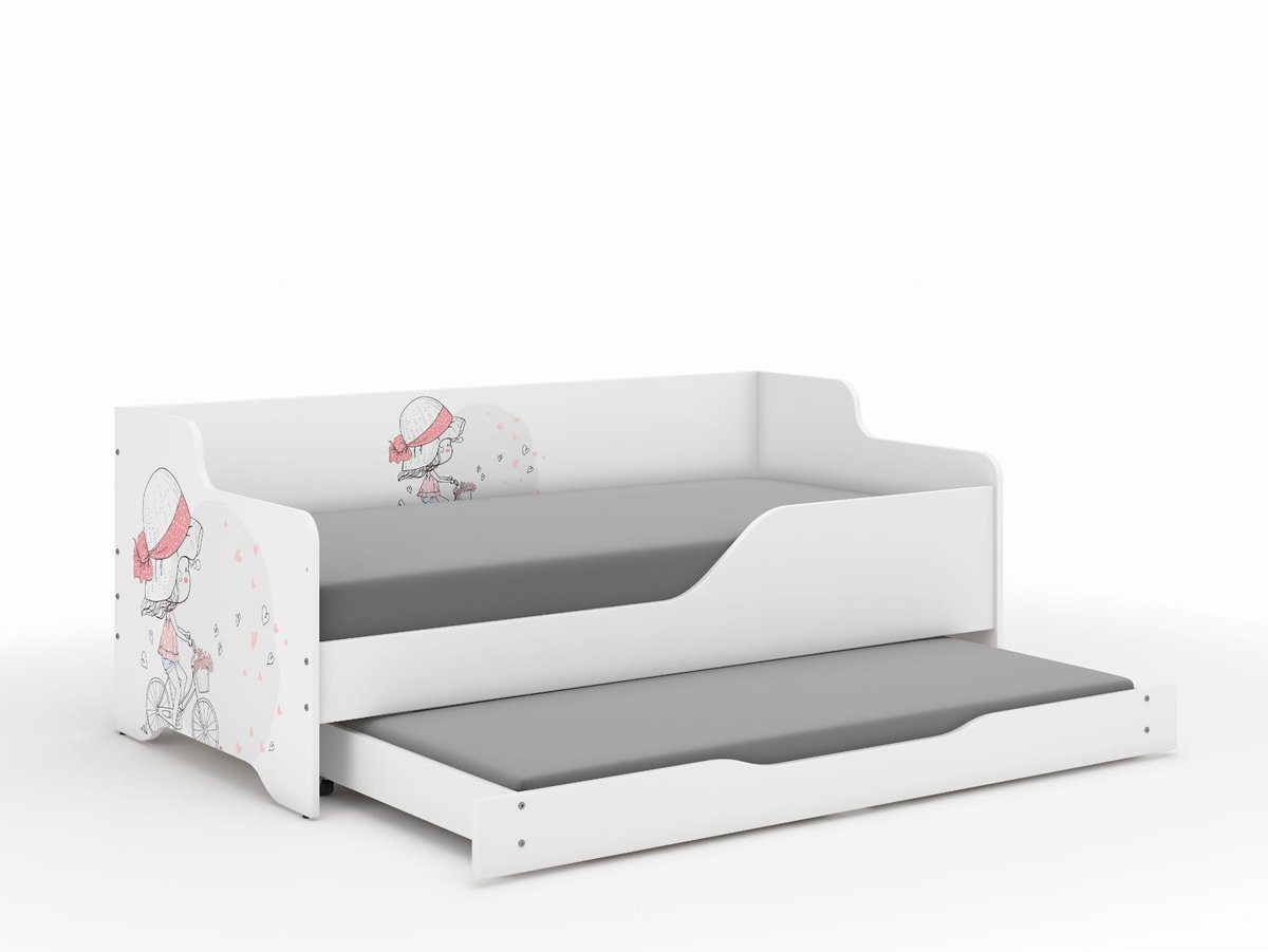 Łóżko dziecięce LILU 160x80 DZIEWCZYNKA NA ROWERKU z funkcją spania