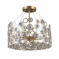 Lampy sufitowe - Italux Plafon LAMPA sufitowa NARDO PNPL-33064-5-CH.G metalowa OPRAWA okrągła z kryształami glamour złota szampańska PNPL-33064-5-CH.G - miniaturka - grafika 1