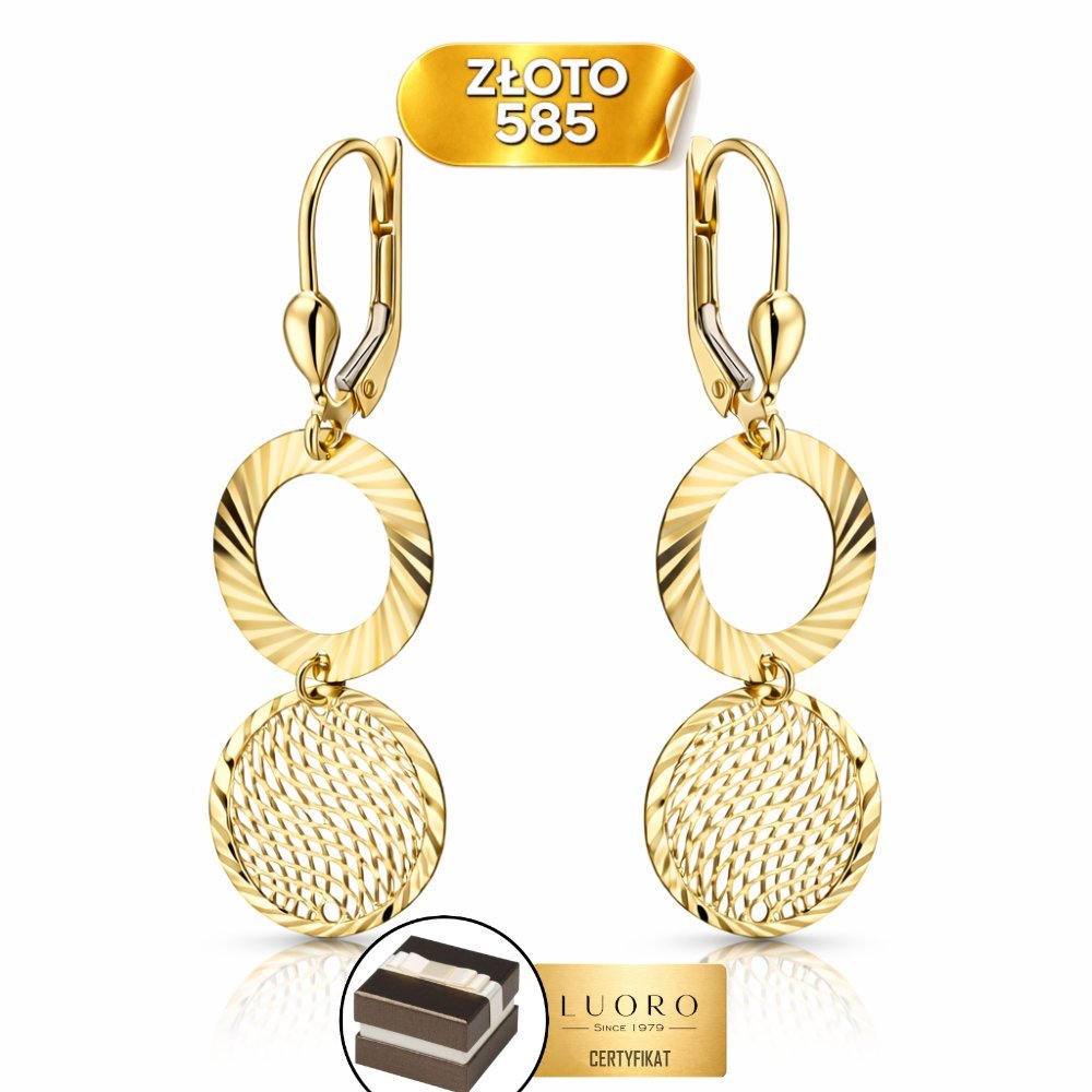 KOLCZYKI ZŁOTE 585 14K DIAMENTOWANY RING AŻUROWE KÓŁKO 42 MM ANGIELSKIE