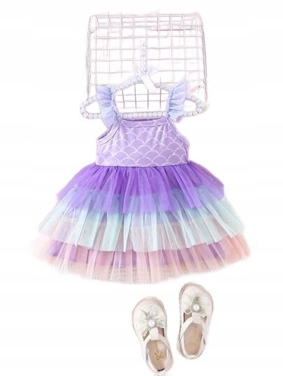 SHEIN MINI LAWENDOWA SUKIENKA TIULOWA Z FALBANAMI I PRINTEM 86-92 11LA