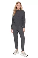Spodnie damskie - Trendyol Damskie spodnie dresowe Ajouré Middle Knitwear dwuczęściowy zestaw, Antracyt, M - miniaturka - grafika 1