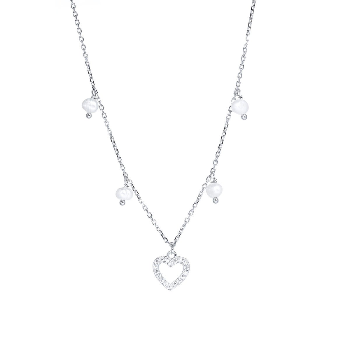 Srebrny naszyjnik 925 serce cyrkonie perły