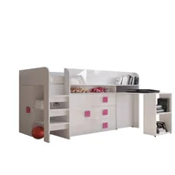 Łóżka dla dzieci i młodzieży - Abiks Łóżko piętrowe Antresola TOLEDO 1 biały + biały + różowy - miniaturka - grafika 1