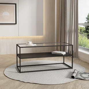 Stolik kawowy 'Solund' stal szkło 102 x 43 x 46 cm czarny, matowy - Ławy i stoliki kawowe - miniaturka - grafika 1