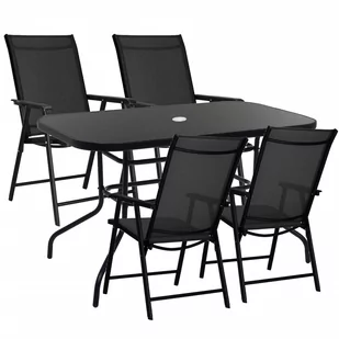 Zestaw mebli ogrodowych stół ze szkłem hartowanym, 4 krzesła komplet na taras czarny - Meble ogrodowe - miniaturka - grafika 1