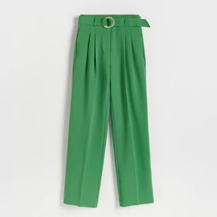 Spodnie damskie - Reserved Spodnie z paskiem - Zielony - grafika 1