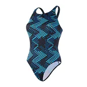 Stroje kąpielowe - Speedo damski kostium kąpielowy z efektem lustrzanego połysku Mirrorglare Bk/Chro Bl/Aqa Sps 30 - miniaturka - grafika 1