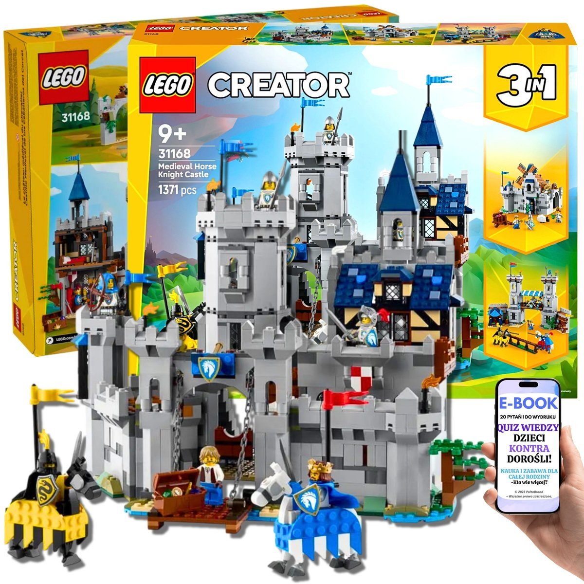 LEGO® ŚREDNIOWIECZNY ZAMEK 3w1 – Zbuduj Twierdzę Rycerzy • Turniej Rycerski i Miasto z Wiatrakiem – 1371 el. Prezent Dla Niego Chłopaka + EBOOK-2
